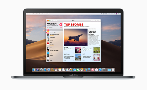 MacBook Pro masaüstünde Apple News uygulaması.