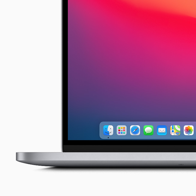 Eine Nahaufnahme der Icons im Dock auf dem MacBook Pro.