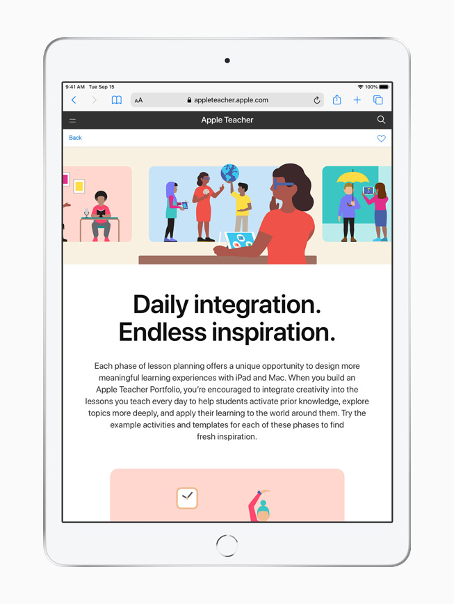 Apple Teacher Portfolio displayed on iPad.