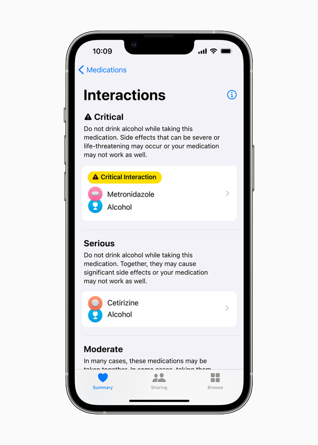 Interactions for medications are displayed on iPhone 13 Pro.