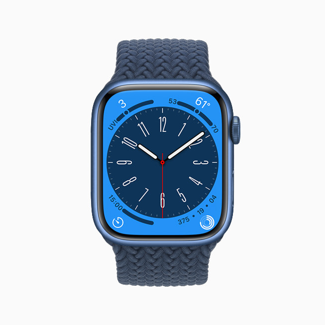 Das neue Metropolitan Zifferblatt wird auf der Apple Watch Series 7 angezeigt.