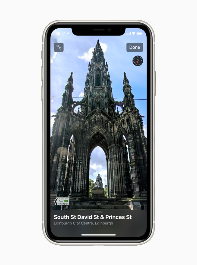 The Edinburgh city view using the Look Around feature in Maps displayed on iPhone 11 Pro.