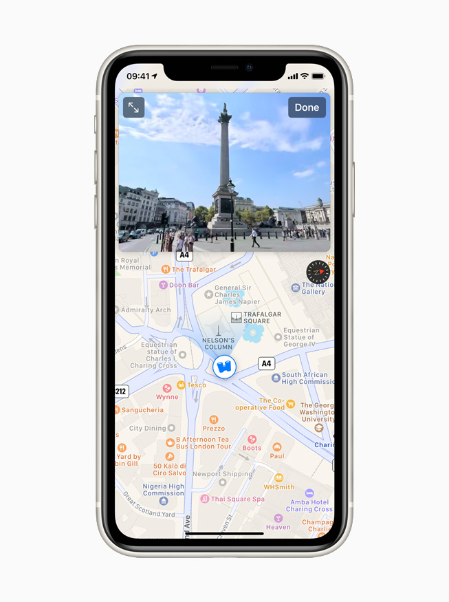The London city view using the Look Around feature in Maps displayed on iPhone 11 Pro.