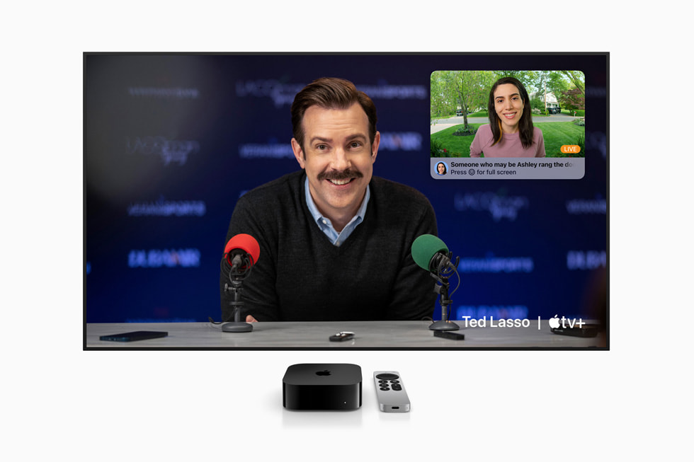 De Apple Original-serie ‘Ted Lasso’ op een tv-scherm dat is verbonden met Apple TV 4K.