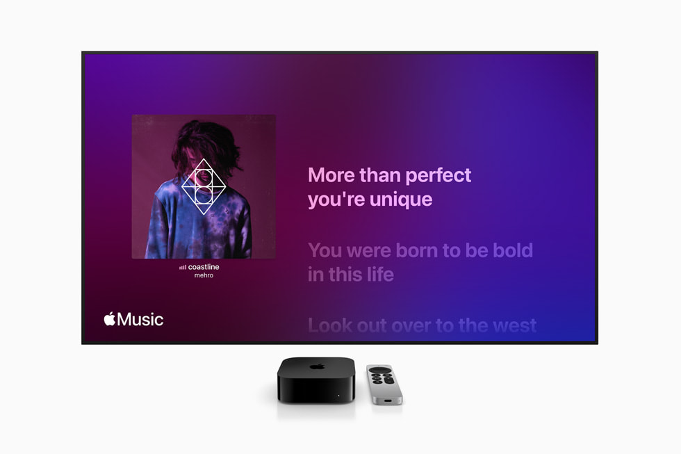 Apple Music is shown on Apple TV 4K.