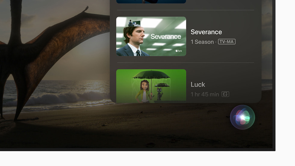 Close-up van menu op een tv-scherm dat is verbonden met Apple TV 4K.