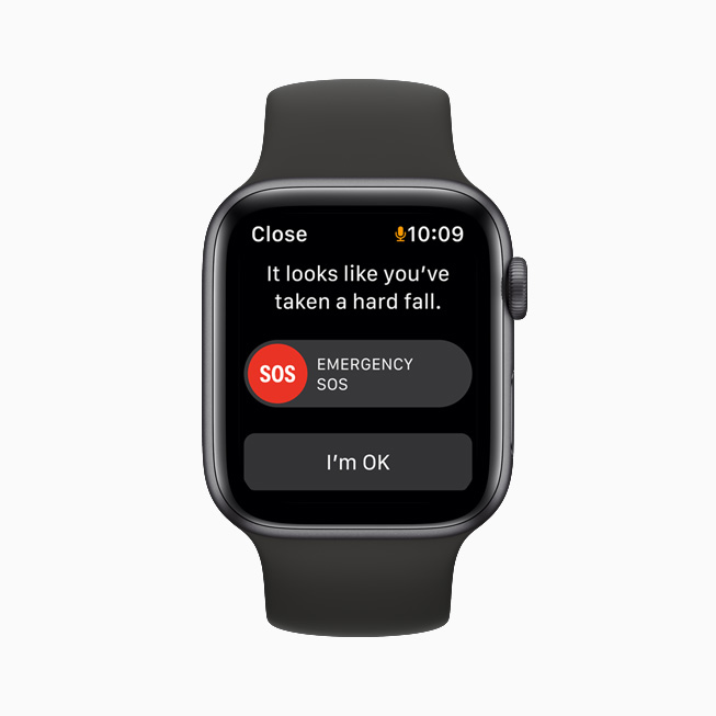 Apple Watch SE 顯示緊急求助 SOS 功能。