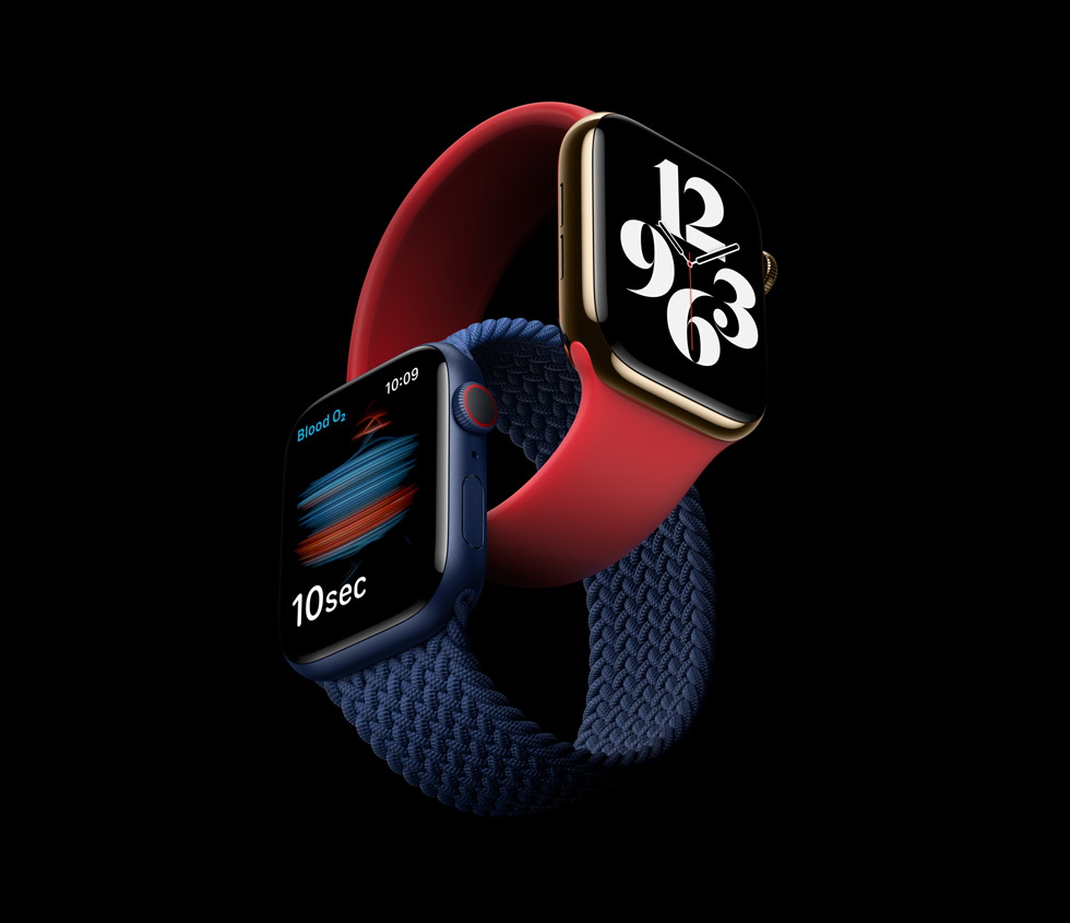 Two models of Apple Watch Series 6.