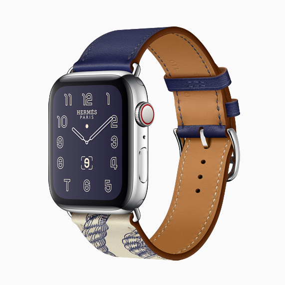 The new Della Cavalleria print color block band on Apple Watch Hermès.