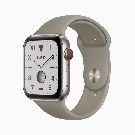 The natural brushed titanium Apple Watch Series 5.