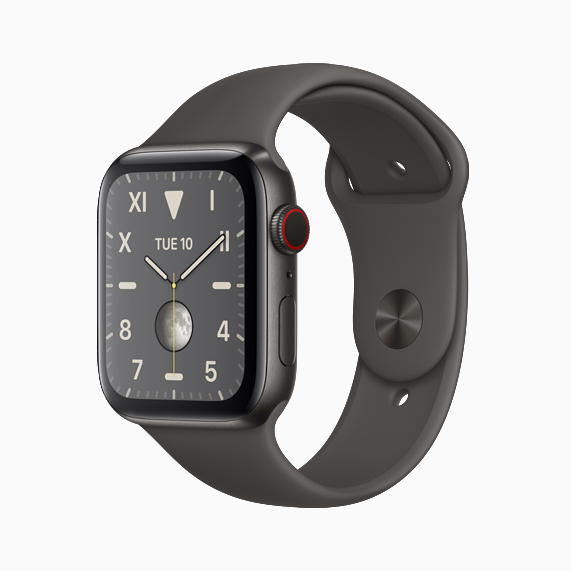 The space black titanium Apple Watch Series 5.