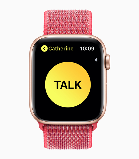 La pantalla de la función Walkie-Talkie en Apple Watch Series 4.  
