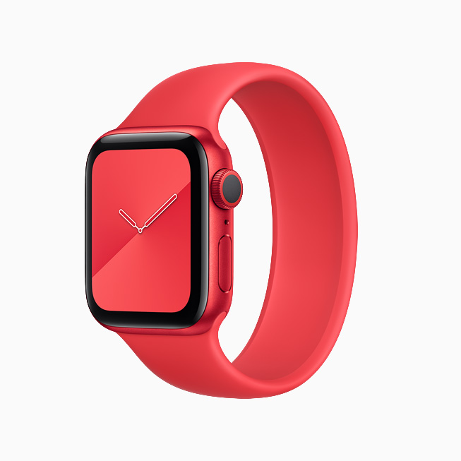 Apple Watch Series 6 (PRODUCT)RED 및 어울리는 (PRODUCT)RED 브레이드 솔로 루프 밴드.