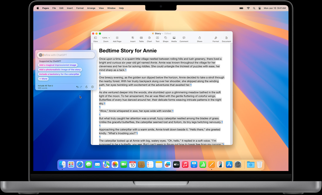 The Compose in Writing Tools feature is shown on a MacBook