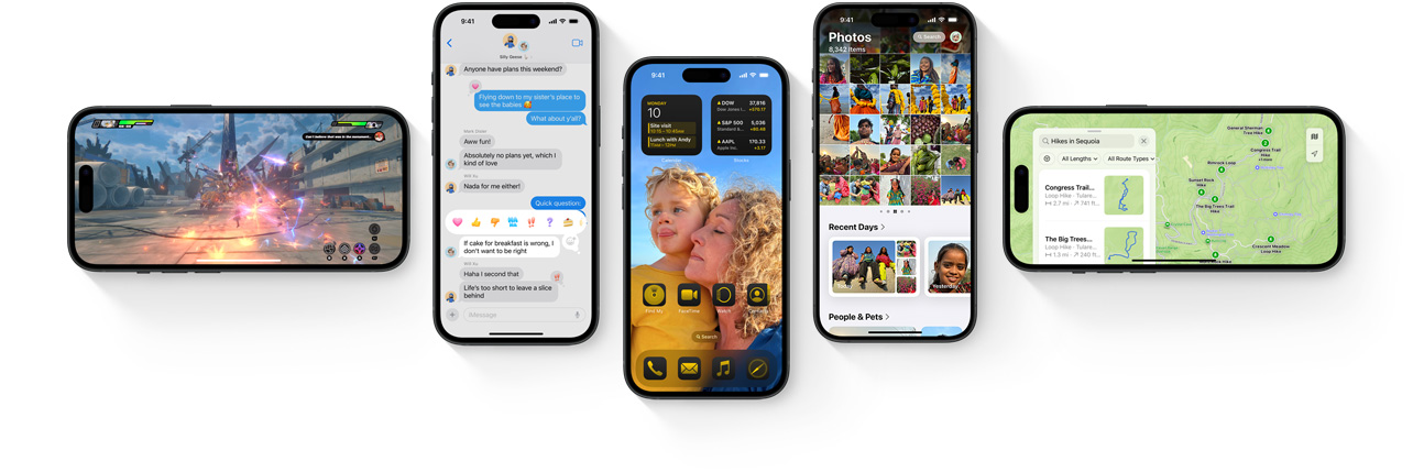 Wiele telefonów iPhone z pokazanymi nowymi funkcjami iOS 18