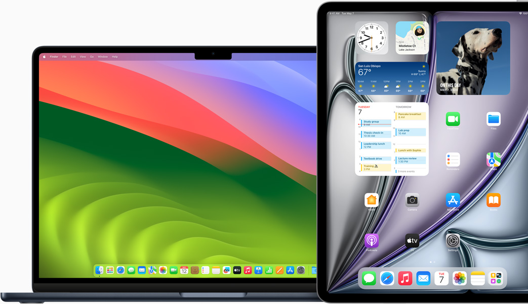 จอภาพแสดงหน้าจอ MacBook Air และ iPad