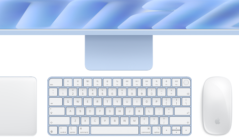 Touch ID özellikli mavi Magic Keyboard ve Magic Mouse