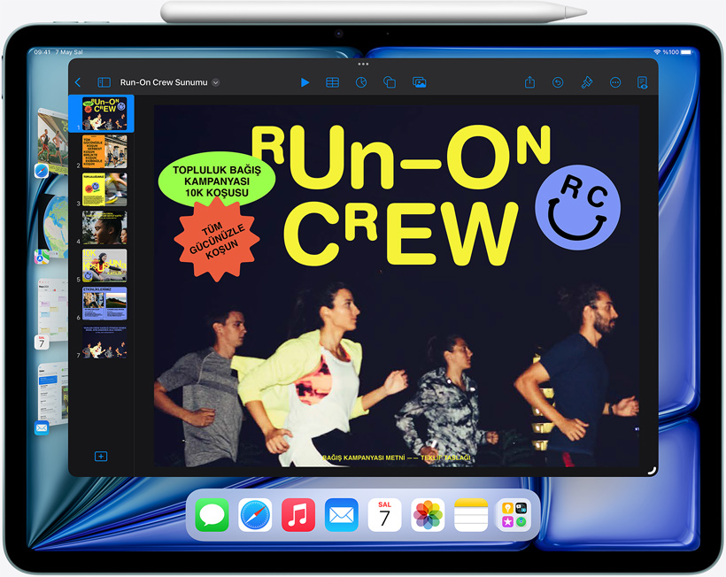 Ekranında aynı anda birden fazla işin yapılmasını sağlayan Sahne Yöneticisinin gösterildiği iPad Air