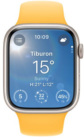 Hava Durumu uygulamasını gösteren bir Apple Watch ekranı