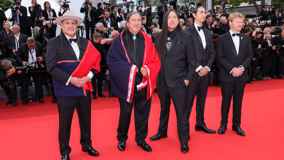 Yancey Red Corn, Talee Redcorn, William Belleau, Tatanka Means and Jesse Plemons attend the Cannes Film Festival world premiere of Apple Original Films' “Killers of the Flower Moon” at the Palais des Festivals. “Killers of the Flower Moon” will be released exclusively in theaters beginning Friday, October 6 and wide on October 20 before streaming globally on Apple TV+. 