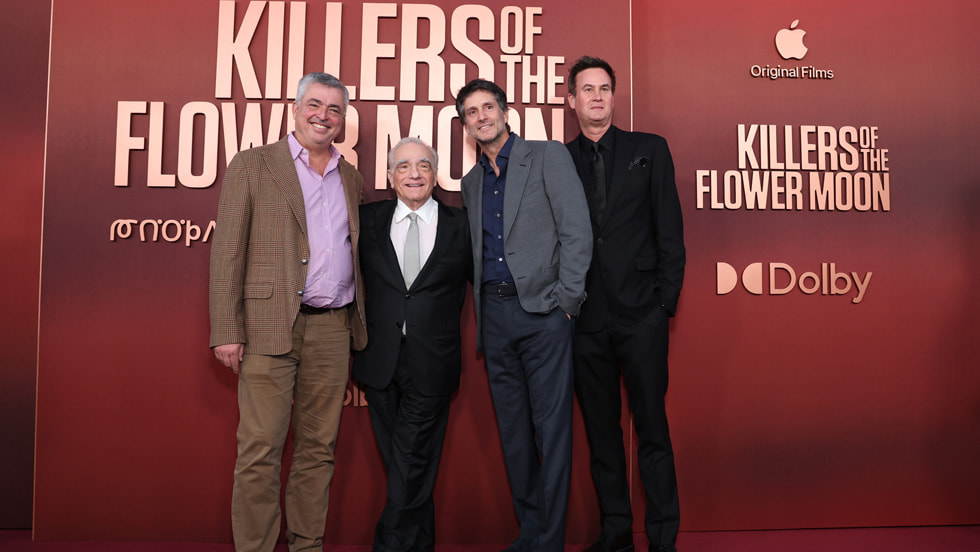 Eddy Cue, senior vice president of services, Apple, Martin Scorsese, director, screenwriter and producer, Jamie Erlicht, head of worldwide video, Apple, and Zack Van Amburg, head of worldwide video, Apple, attend the Los Angeles premiere of Apple Original Films’ “Killers of the Flower Moon” at Dolby Theatre. “Killers of the Flower Moon” will open in theaters around the world, including IMAX theaters, on Friday, October 20, 2023.