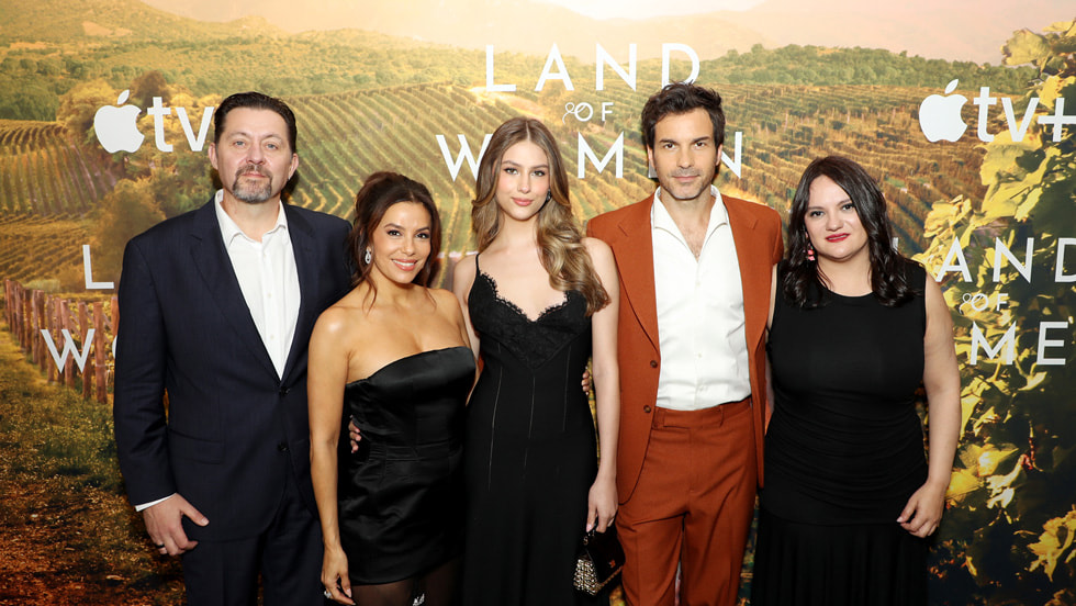 New York, New York, 6/20/24 — (L-R) Ramón Campos (Showrunner, Co-creator, Writer, Executive Producer), Eva Longoria (Stars as “Gala,” Executive Producer), Victoria Bazúa, Santiago Cabrera and Gema R. Neira (Co-creator, Writer, Executive Producer) attend the Apple TV+ world premiere of “Land of Women” at the Whitby Hotel. “Land of Women” premieres on Wednesday, June 26, 2024 on Apple TV+.