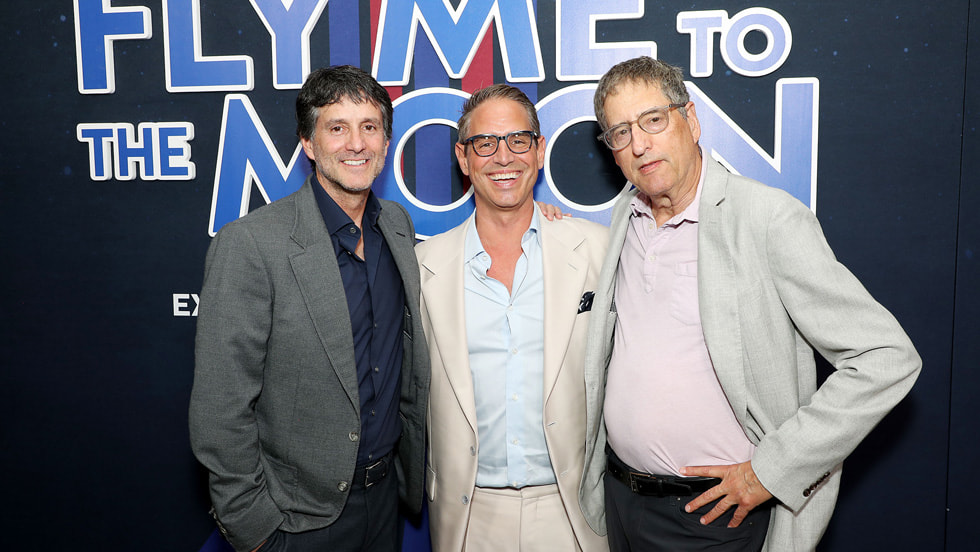 Jaime Erlicht (Apple Head of Worldwide Video), director Greg Berlanti and Tom Rothman (Chairman of Sony Pictures Entertainment) attend the Apple Original Films premiere of “Fly Me to the Moon” at AMC Lincoln Square. “Fly Me to the Moon” premieres globally in theatres on Friday, July 12, 2024.