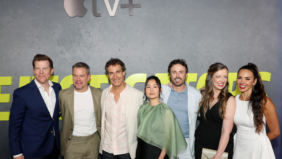 Kevin Walsh, Matt Damon, Doug Liman, Hong Chau, Casey Affleck and Luciana Damon attend Apple Original Films’ world premiere of “The Instigators” at the Jazz at Lincoln Center. “The Instigators” opens in select theaters on Friday, August 2, 2024, before streaming globally on Apple TV+ on Friday, August 9, 2024.