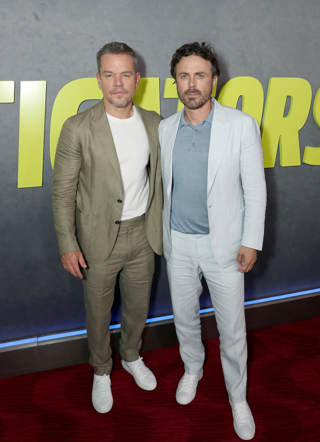 Matt Damon and Casey Affleck attend Apple Original Films’ world premiere of “The Instigators” at the Jazz at Lincoln Center. “The Instigators” opens in select theaters on Friday, August 2, 2024, before streaming globally on Apple TV+ on Friday, August 9, 2024.