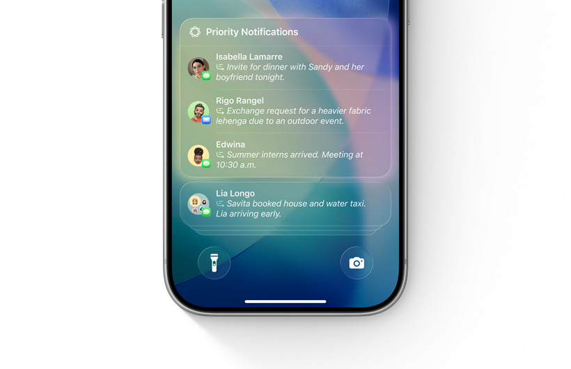 iPhone 上的通知列表,在堆疊最上方突出顯示重要通知