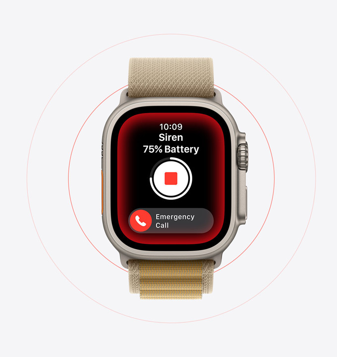 Siren being used on an Apple Watch Ultra 2.