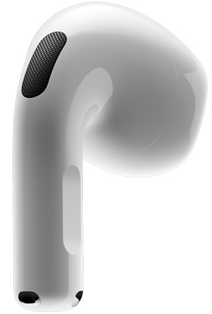 Vista trasera de los AirPods 4 que destaca la parte alargada con sensor de presión.