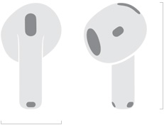 Illustration of AirPods 4 showing width of 0.72 inch in width and 1.19 inches in height