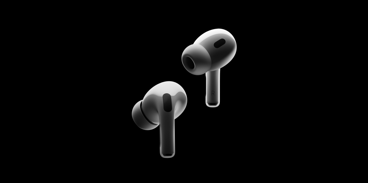 Vue à 360 degrés des AirPods Pro 2 en gros plan