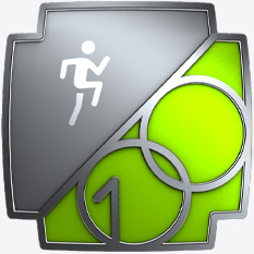 Badge d’un trophée Fitness+ récompensant l’accomplissement de 100 entraînements, symbole montrant une personne qui gravit le nombre 100