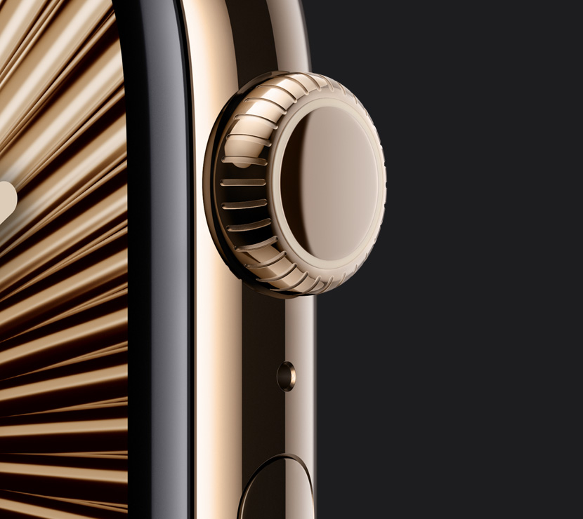 Close up of the Gold titanium finish on the Digital Crown.