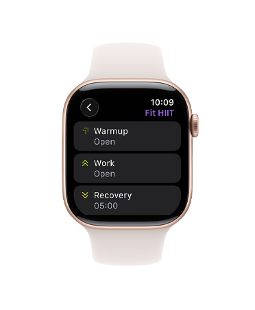 Apple Watch Series 11, цвят розово злато, алуминиев корпус, приложение Тренировка, карта Персонализирана тренировка, каишка, Sport Band светъл руж