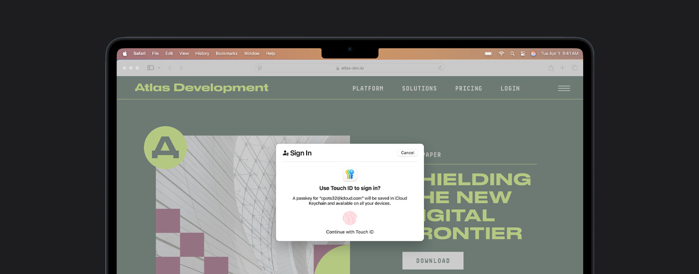 Het venster van Touch ID op een Mac-scherm. Achter het venster staat een presentatie.