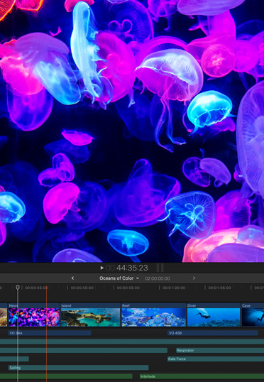 เดสก์ท็อป Mac ที่มีแอป Final Cut Pro แสดงบนหน้าจอ