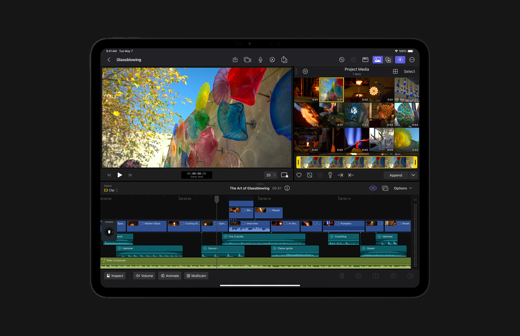 iPad에서 iPad용 Final Cut Pro로 HDR 이미지를 편집하고 있는 모습.