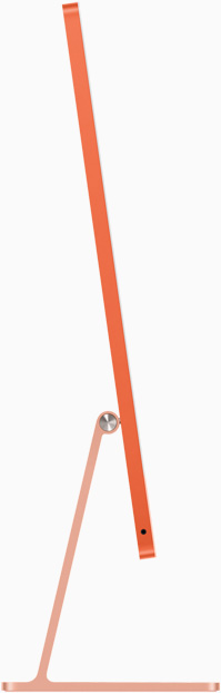 Oranje iMac, een kwartslag gedraaid met het scherm naar rechts