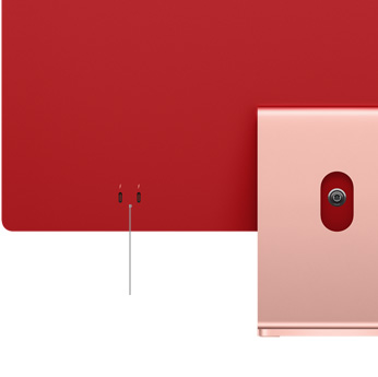 ภาพระยะใกล้ของพอร์ต Thunderbolt/ USB 4 จำนวน 2 พอร์ตบน iMac สีชมพู