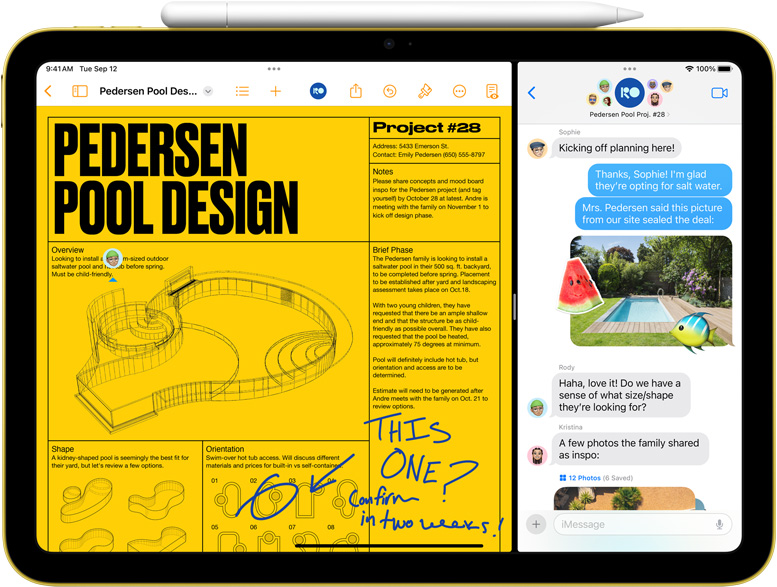 Split View med Pages og Beskeder på iPad