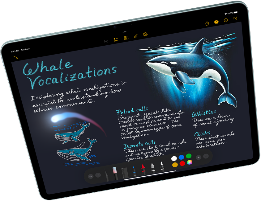 Pejzažni prikaz iPada Air demonstrira Apple Intelligence uz Image Playground, Keynote, Apple Pencil Pro