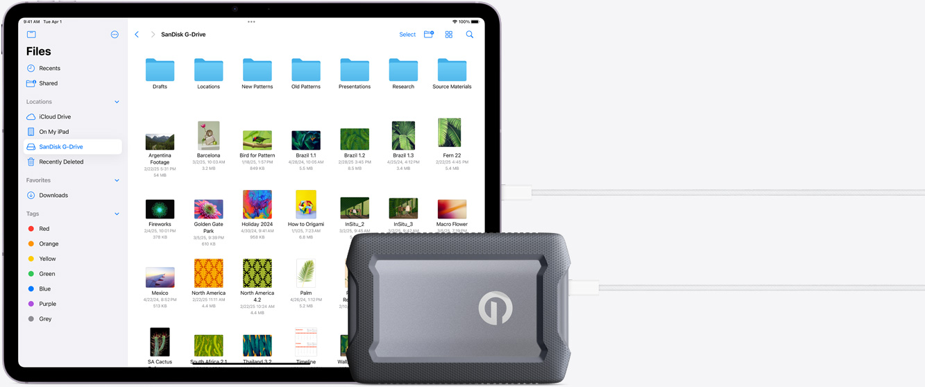 iPad Air povezan s vanjskim tvrdim diskom