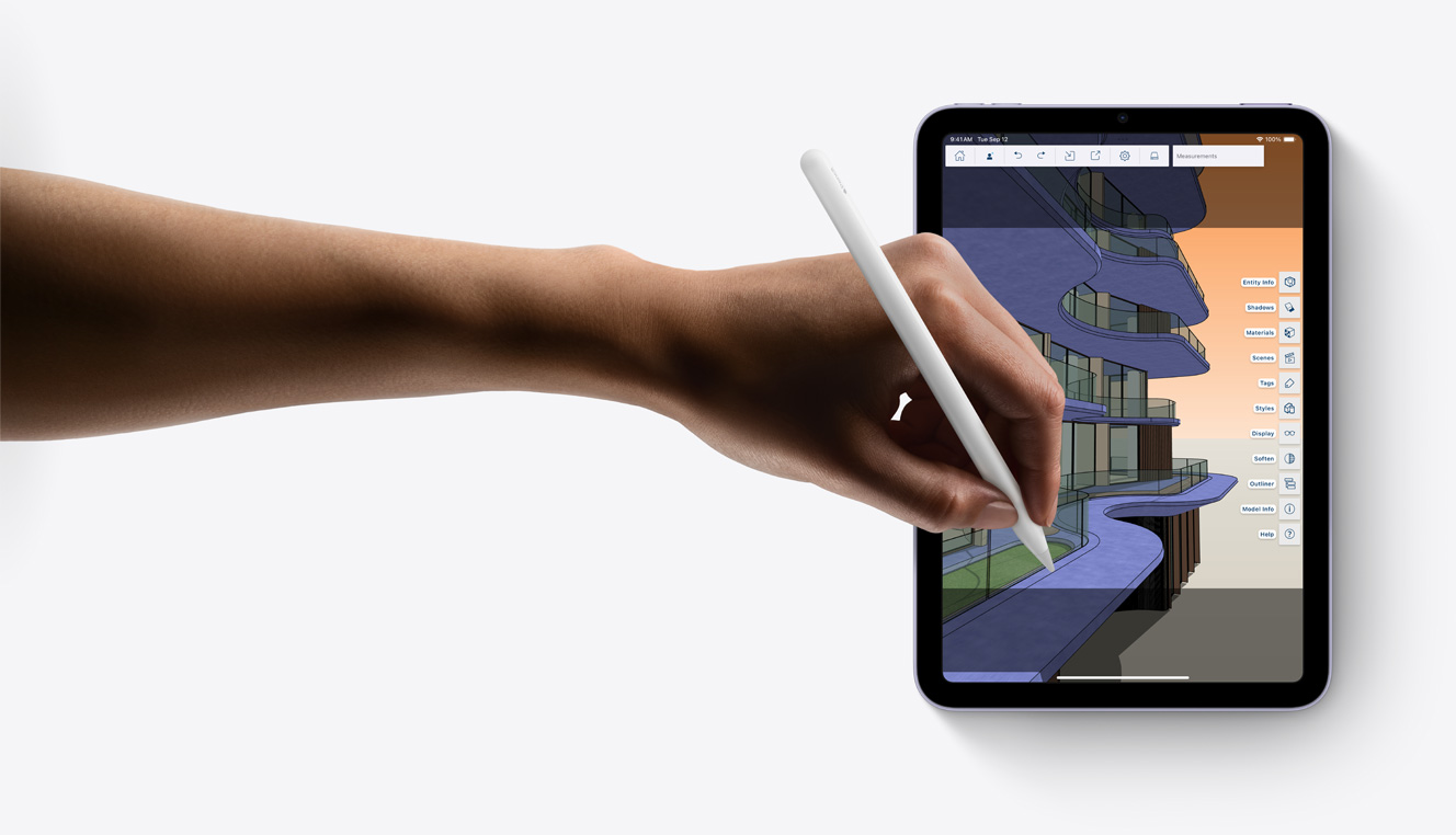 Utilizarea Apple Pencil în aplicația SketchUp pe iPad mini