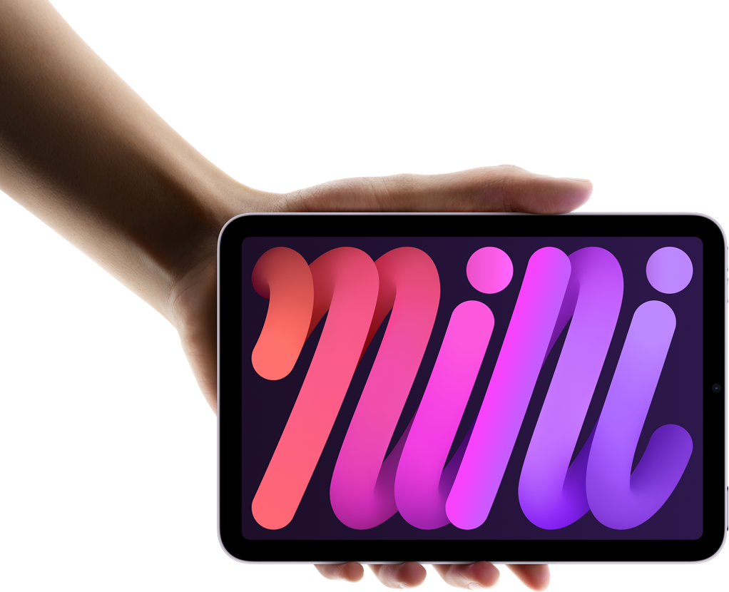 Korisnik drži iPad mini u pejzažnom prikazu u jednoj ruci za prikaz kompaktne veličine i prenosivosti.