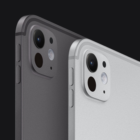 Two models, iPad Pro, Space Black, back exterior; iPad Pro, Silver, back exterior, Pro Camera System
