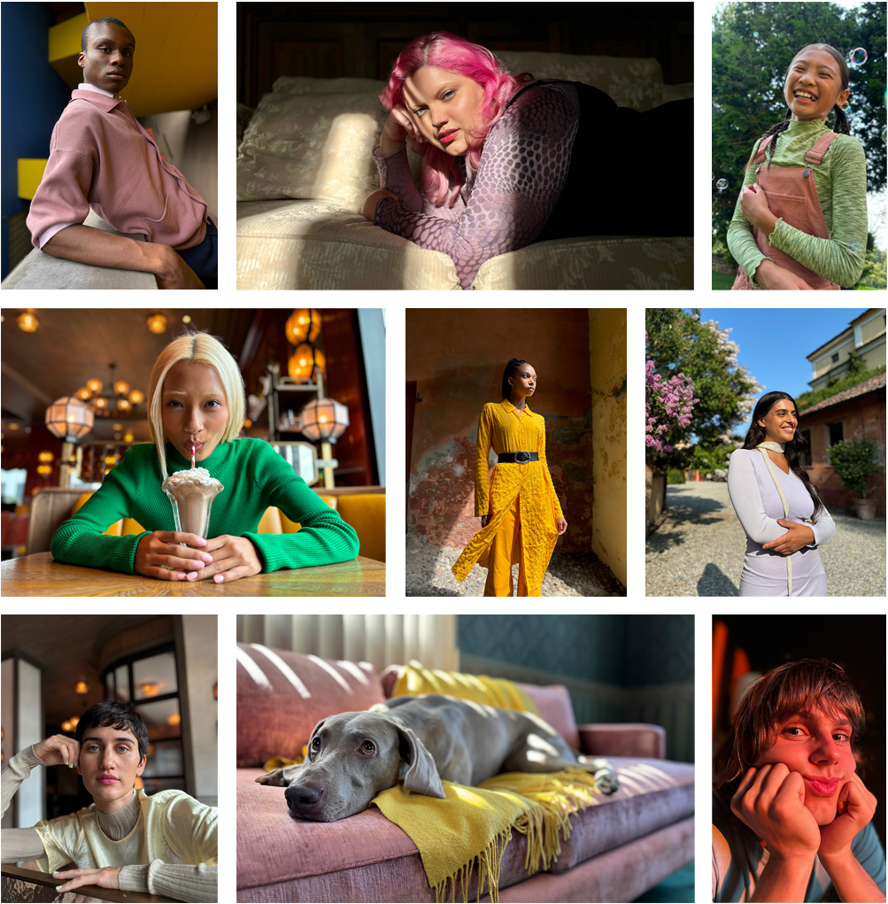 Portrétové fotky rôznych ľudí fotené iPhonom 15
