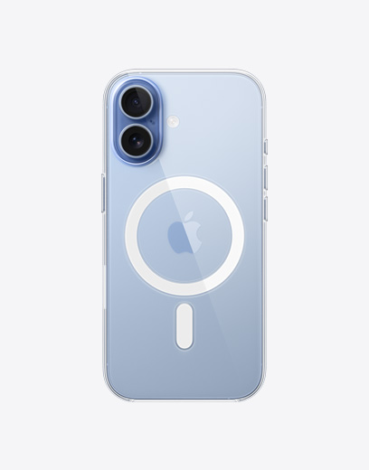 iPhone 17, ภายนอกด้านหลัง, เคสใสพร้อม MagSafe, ระบบกล้อง Fusion ที่มุมบนซ้าย